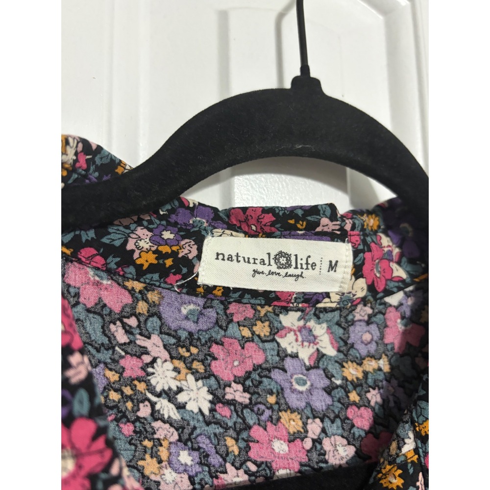 Natural Life Floral Shirt Dress Boho Multi-Color Pockets Medium Cottagecore - Picture 4 of 8